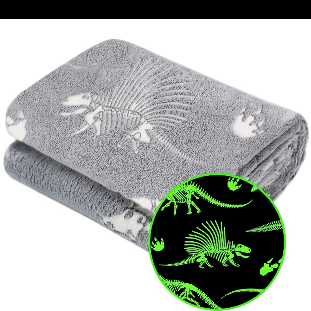 Gray Dinosaur Glow-in-the-Dark Throw Blanket